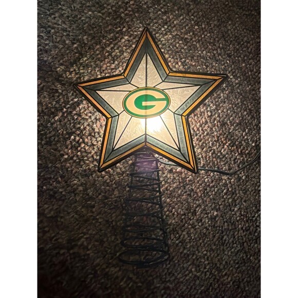 Green Bay Packers Light Up Star Tree Topper NFL Memory Company Glass Lighted - Picture 2 of 3
